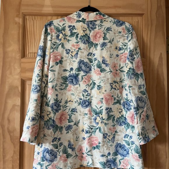 Vintage 90's Worthington Women's Single Button Floral Blazer Linen Blend 2P - Picture 6 of 13